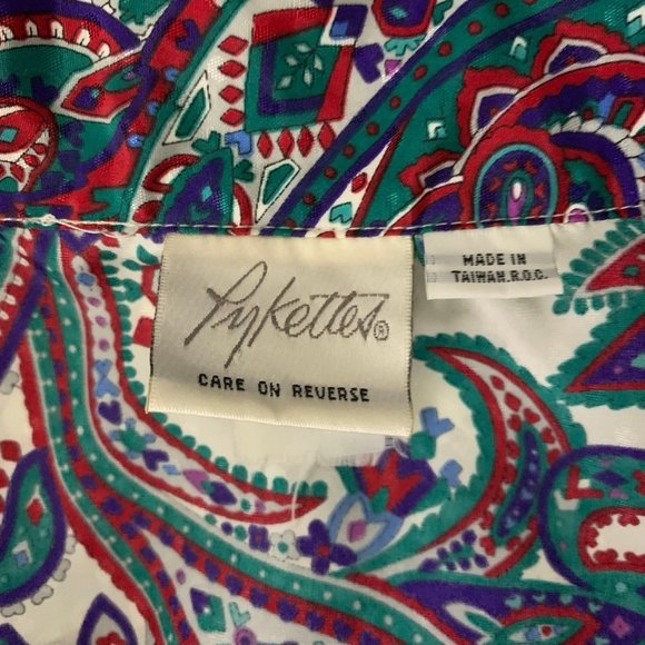 Vintage Paisley Pullover Top XL White Buttons Collar Elastic Waist Short Sleeves - Picture 7 of 7